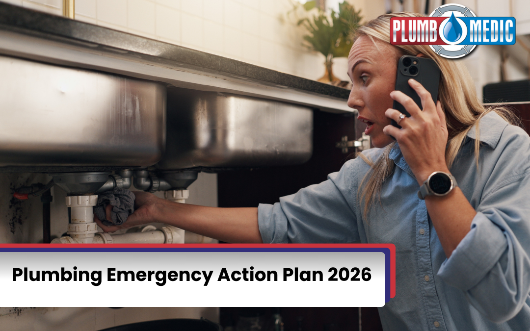 Stressed woman looking for emergency plumbing action plan